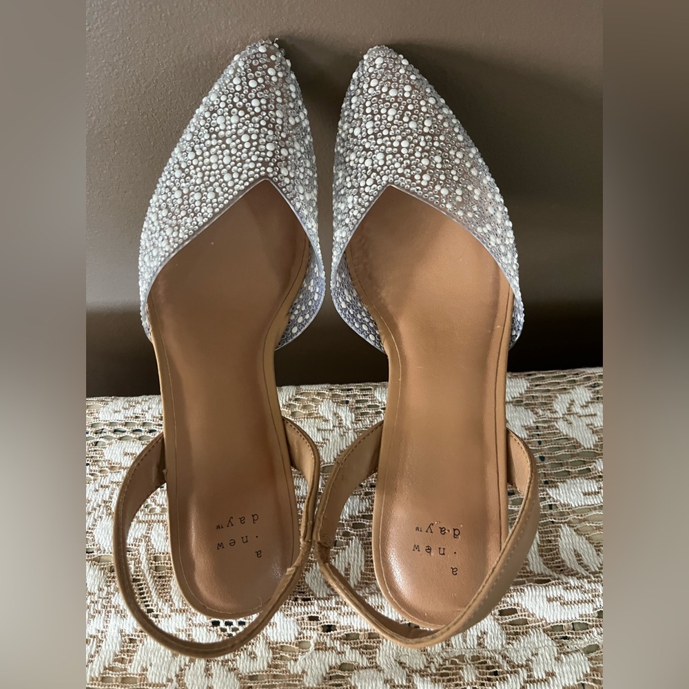 A New Day Target Isabel Pearl & Rhinestone Pointed-Toe Slingback Kitten Heels